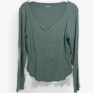 Old Navy Women's Forest Green Long Sleeve Tee Ribbed Thermal Size Large